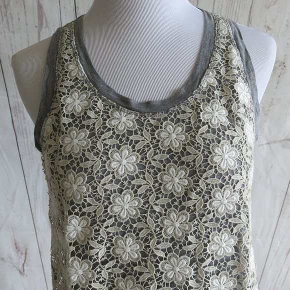 J. Crew Gray Beige Crochet Lace Floral Overlay Tank Top Blouse - Size Small - Picture 3 of 8